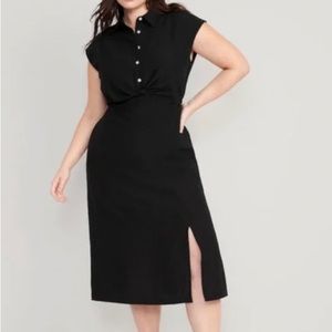 Waist-Defined Twist-Front Midi Shirt Dress - M - Old Navy